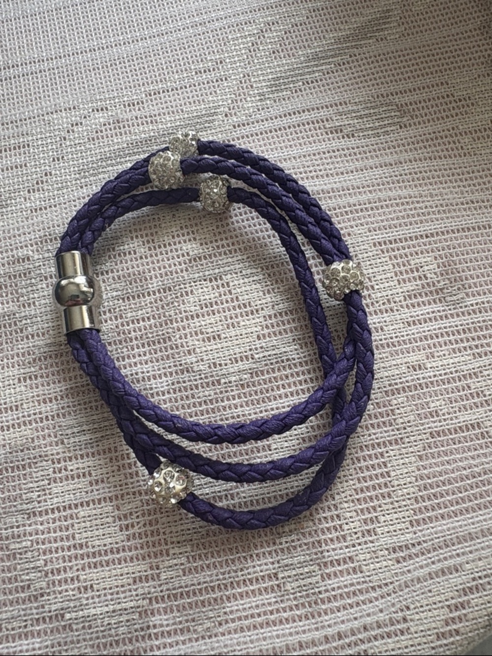 Purple Braided Crystal Bead Wrap Bracelet - Unbranded